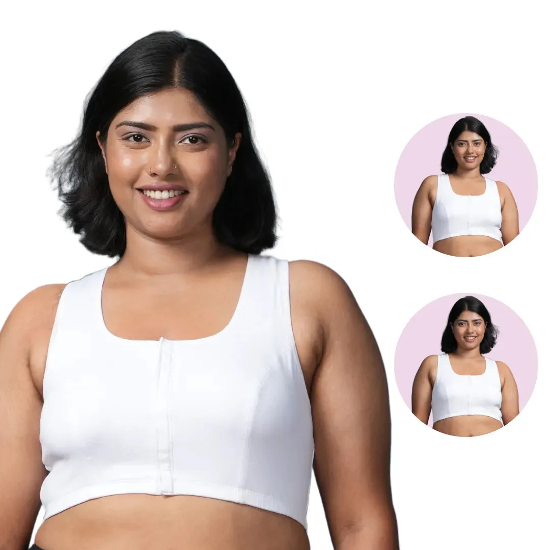 Front Open Button Bra for Plus Size | Non Padded | Non Wired | Racerback | Full Coverage | Pack Of 2