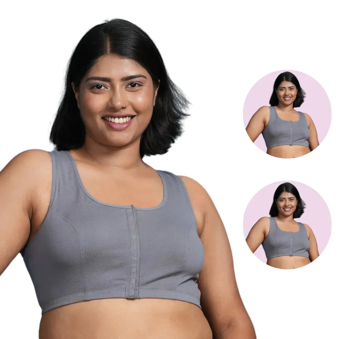 Front Open Button Bra for Plus Size | Non Padded | Non Wired | Racerback | Full Coverage | Pack Of 2
