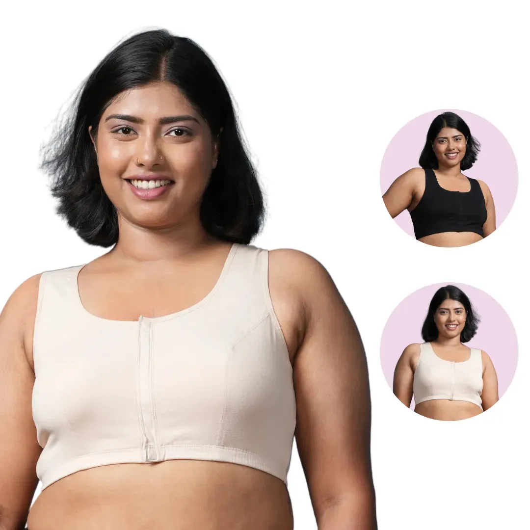 Front Open Button Bra for Plus Size | Non Padded | Non Wired | Racerback | Full Coverage | Pack Of 2