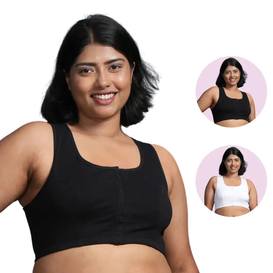 Front Open Button Bra for Plus Size | Non Padded | Non Wired | Racerback | Full Coverage | Pack Of 2