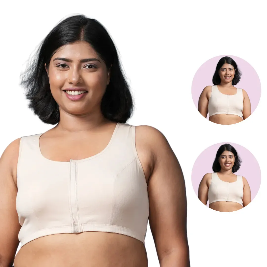 Front Open Button Bra for Plus Size | Non Padded | Non Wired | Racerback | Full Coverage | Pack Of 2