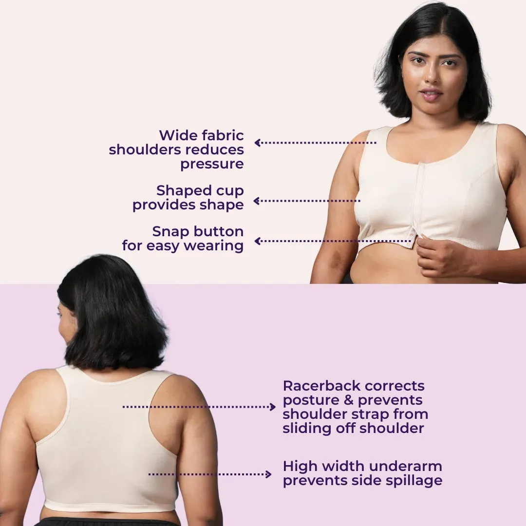 Front Open Button Bra for Plus Size | Non Padded | Non Wired | Racerback | Full Coverage