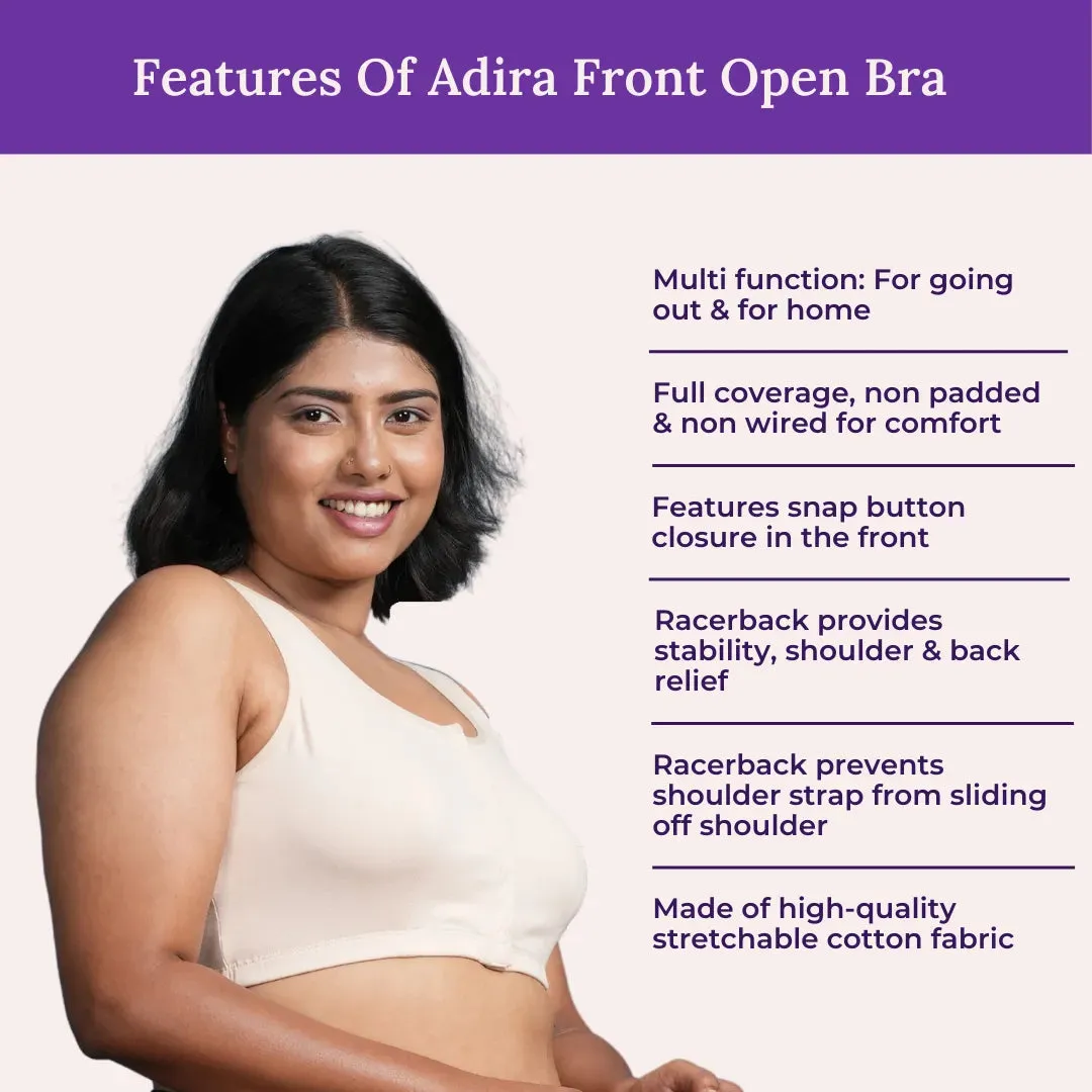 Front Open Button Bra for Plus Size | Non Padded | Non Wired | Racerback | Full Coverage