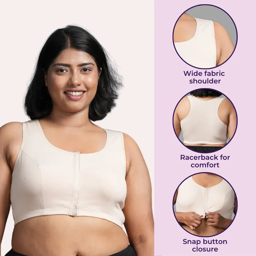Front Open Button Bra for Plus Size | Non Padded | Non Wired | Racerback | Full Coverage