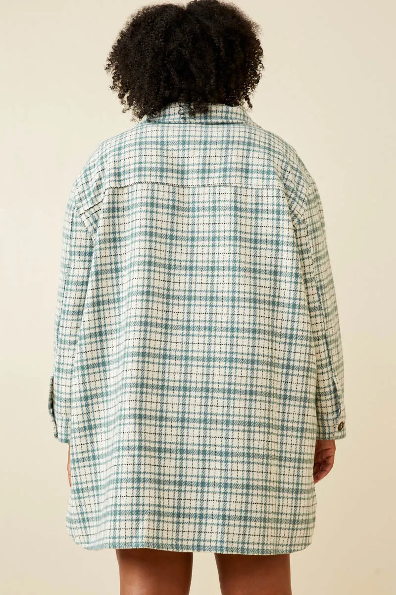 Front Pocket Long Line Flannel Shirt Jacket