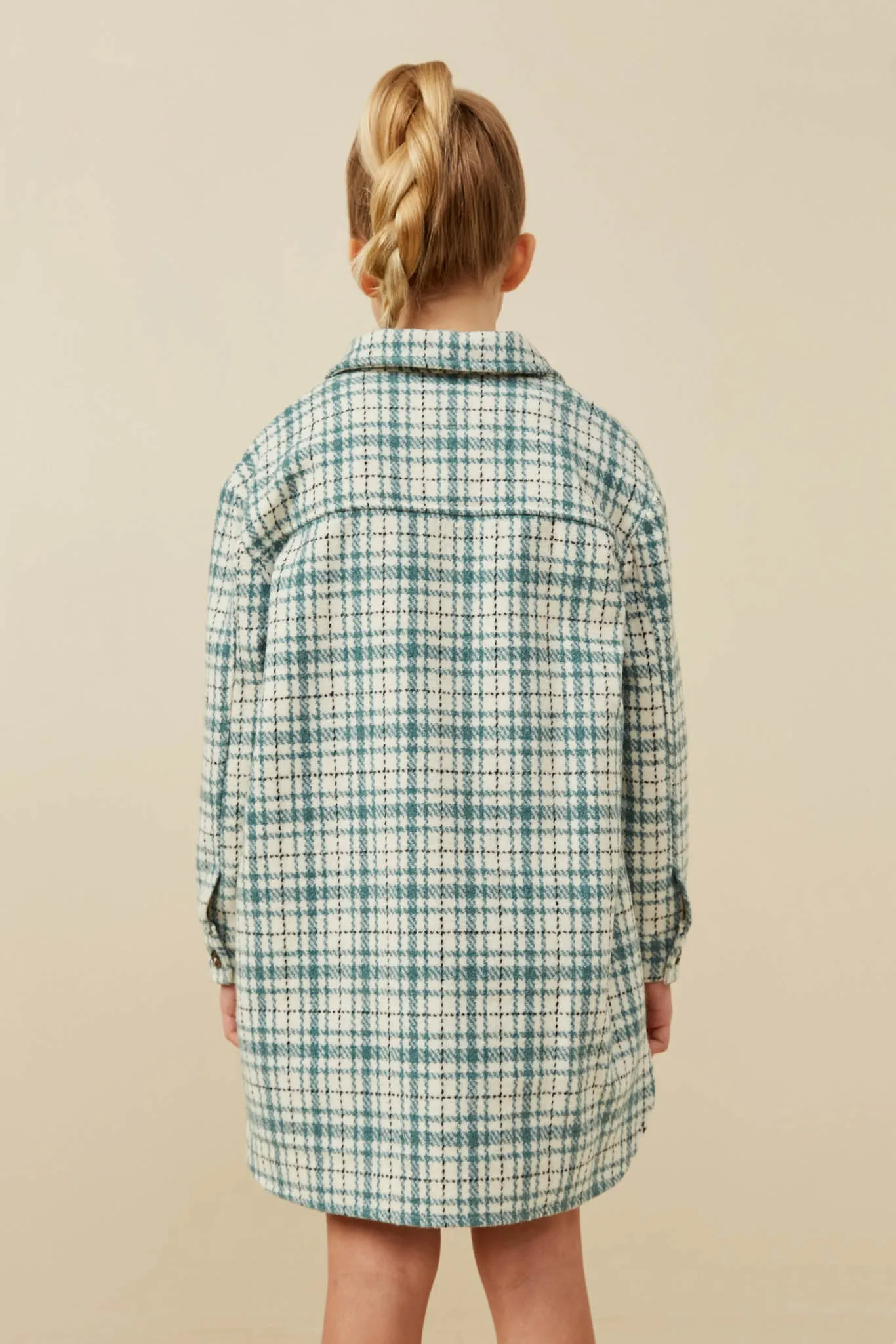Front Pocket Long Line Flannel Shirt Jacket