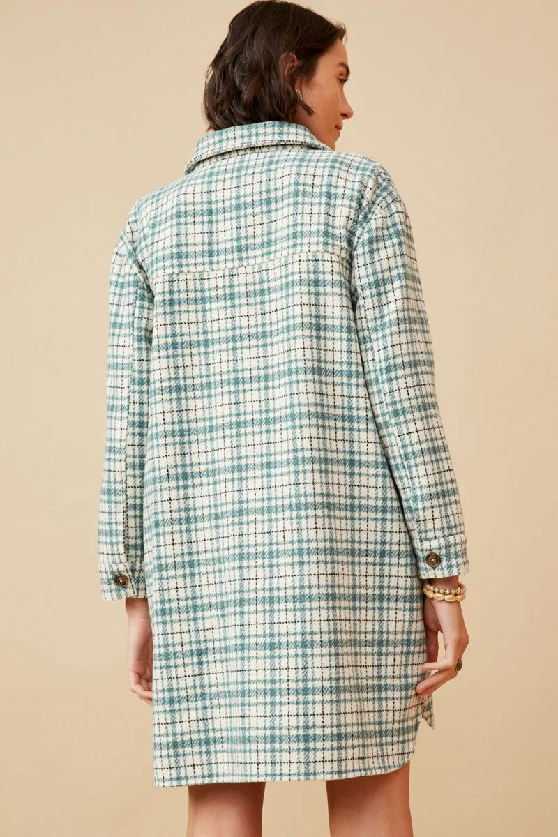 Front Pocket Long Line Flannel Shirt Jacket