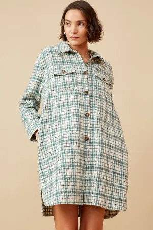 Front Pocket Long Line Flannel Shirt Jacket