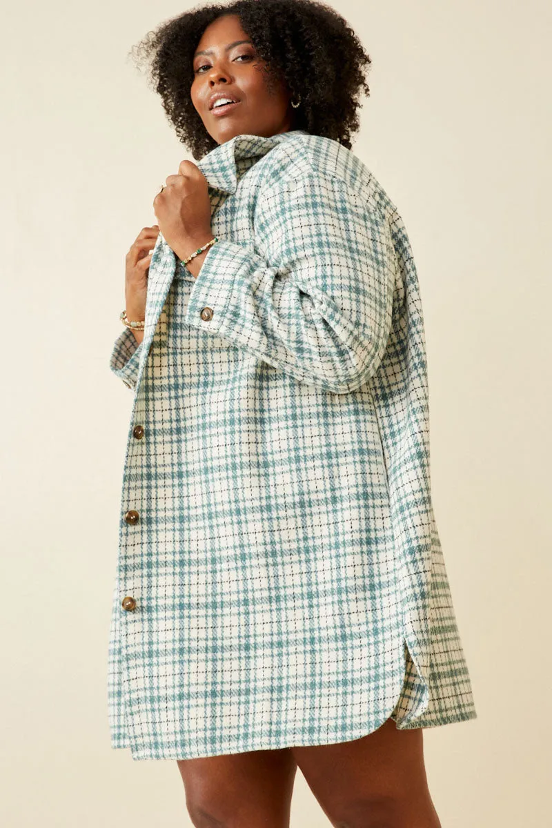 Front Pocket Long Line Flannel Shirt Jacket