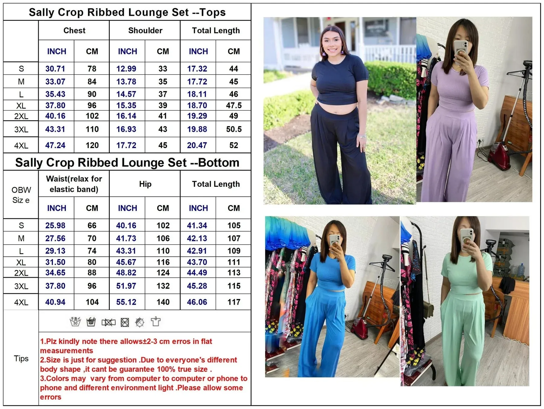 Full Length Cropped Lounge Set in Four Colors- RTS