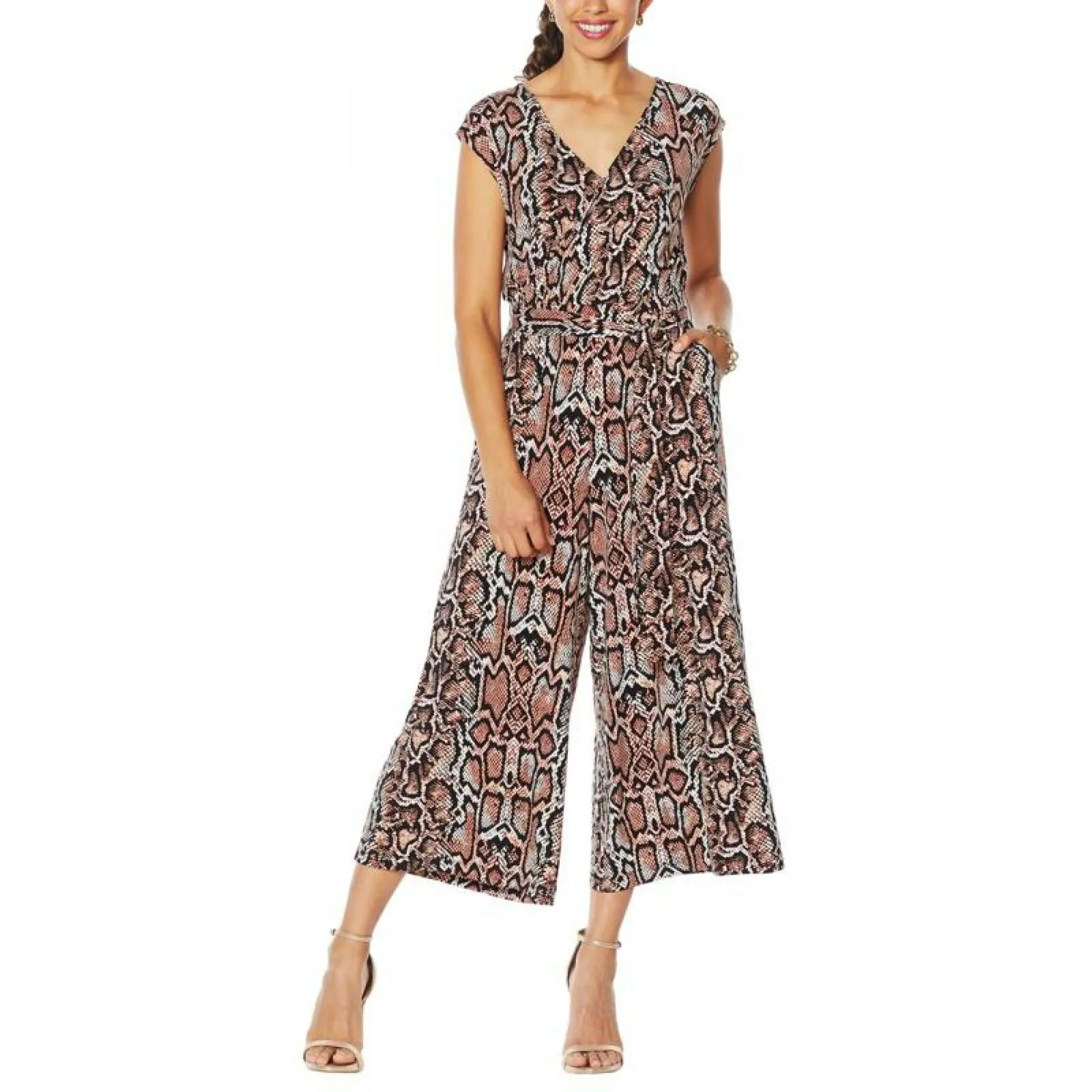 G by Giuliana Plus Petite Cropped Knit Wide Leg Jumpsuit