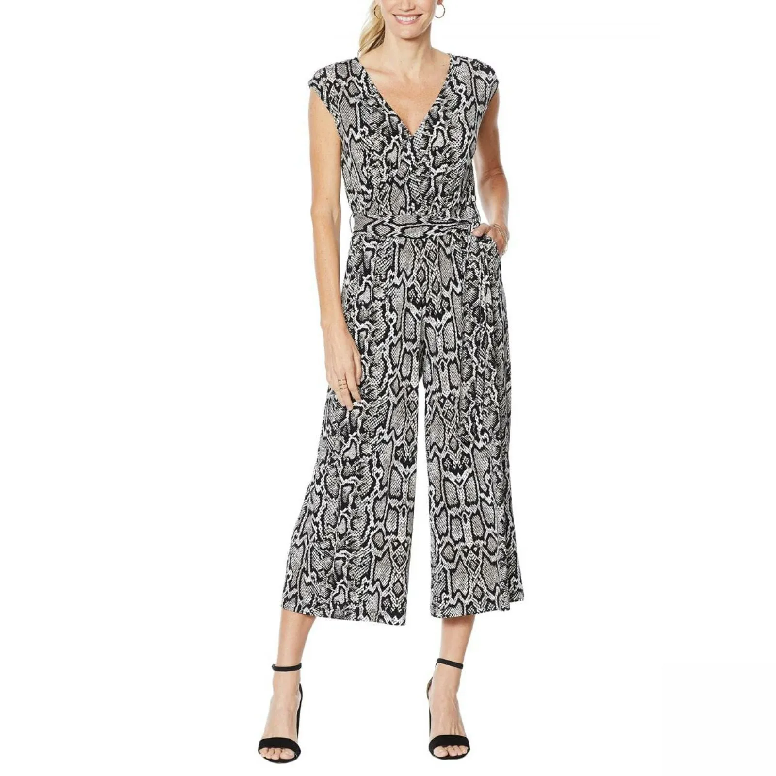 G by Giuliana Plus Petite Cropped Knit Wide Leg Jumpsuit