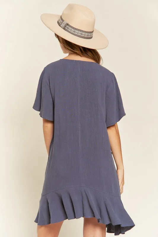 Gentry Curvy Plus Size Tiered Ruffle Mini Dress – V-Neck Flared Sleeves