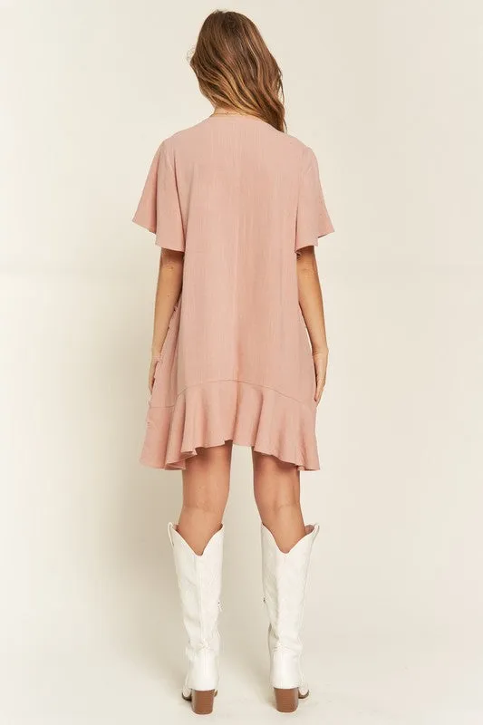 Gentry Curvy Plus Size Tiered Ruffle Mini Dress – V-Neck Flared Sleeves