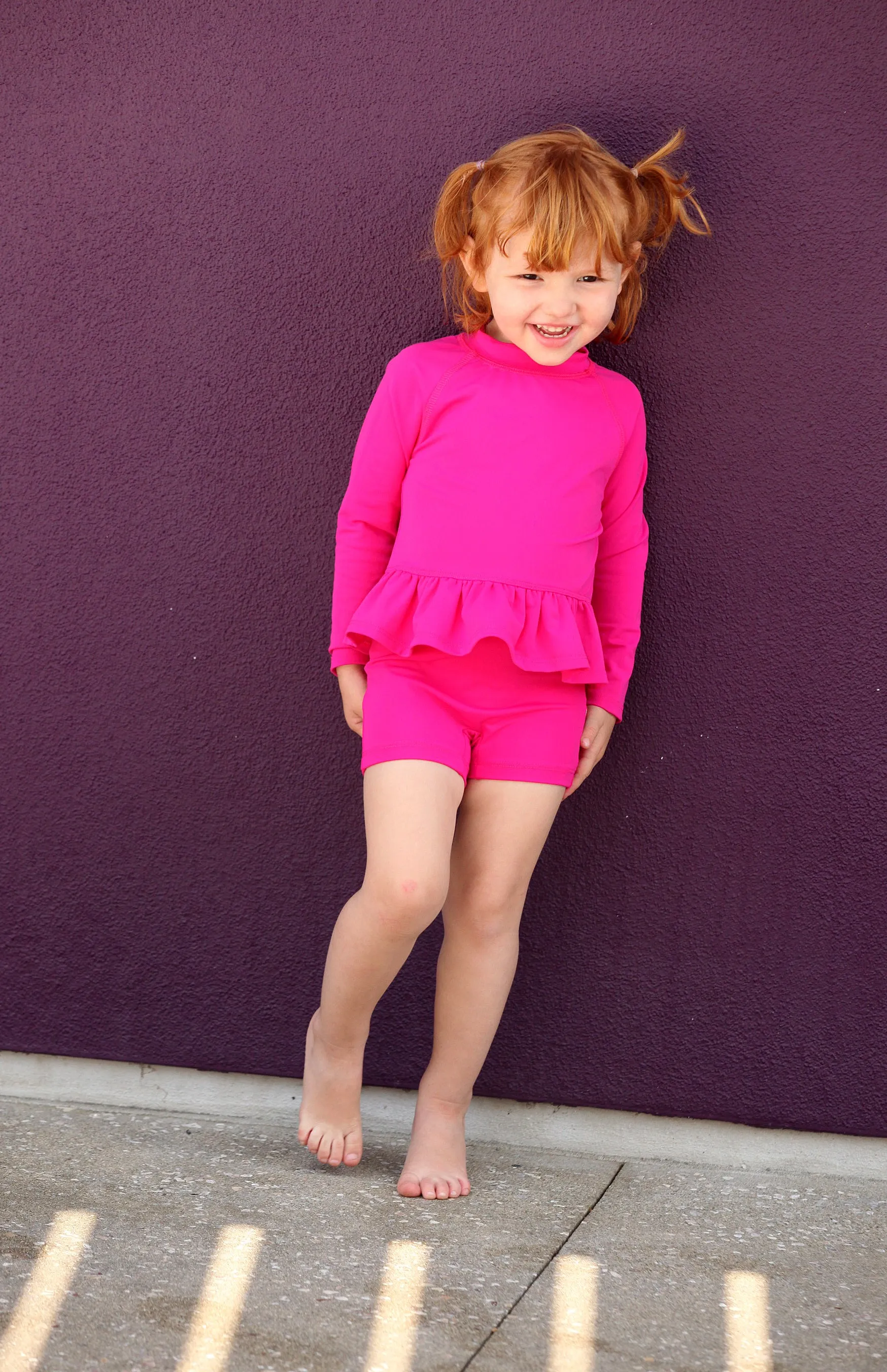 Girls UPF 50  Swim Boy Shorts  | Hot Pink w- Matching Stitch