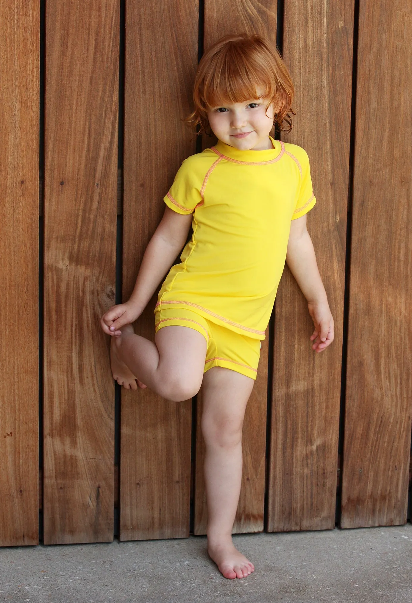 Girls UPF 50  Swim Boy Shorts  | Hot Pink w- Matching Stitch