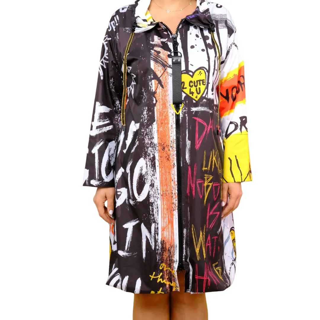 Graphic Zip Up Trench Jacket