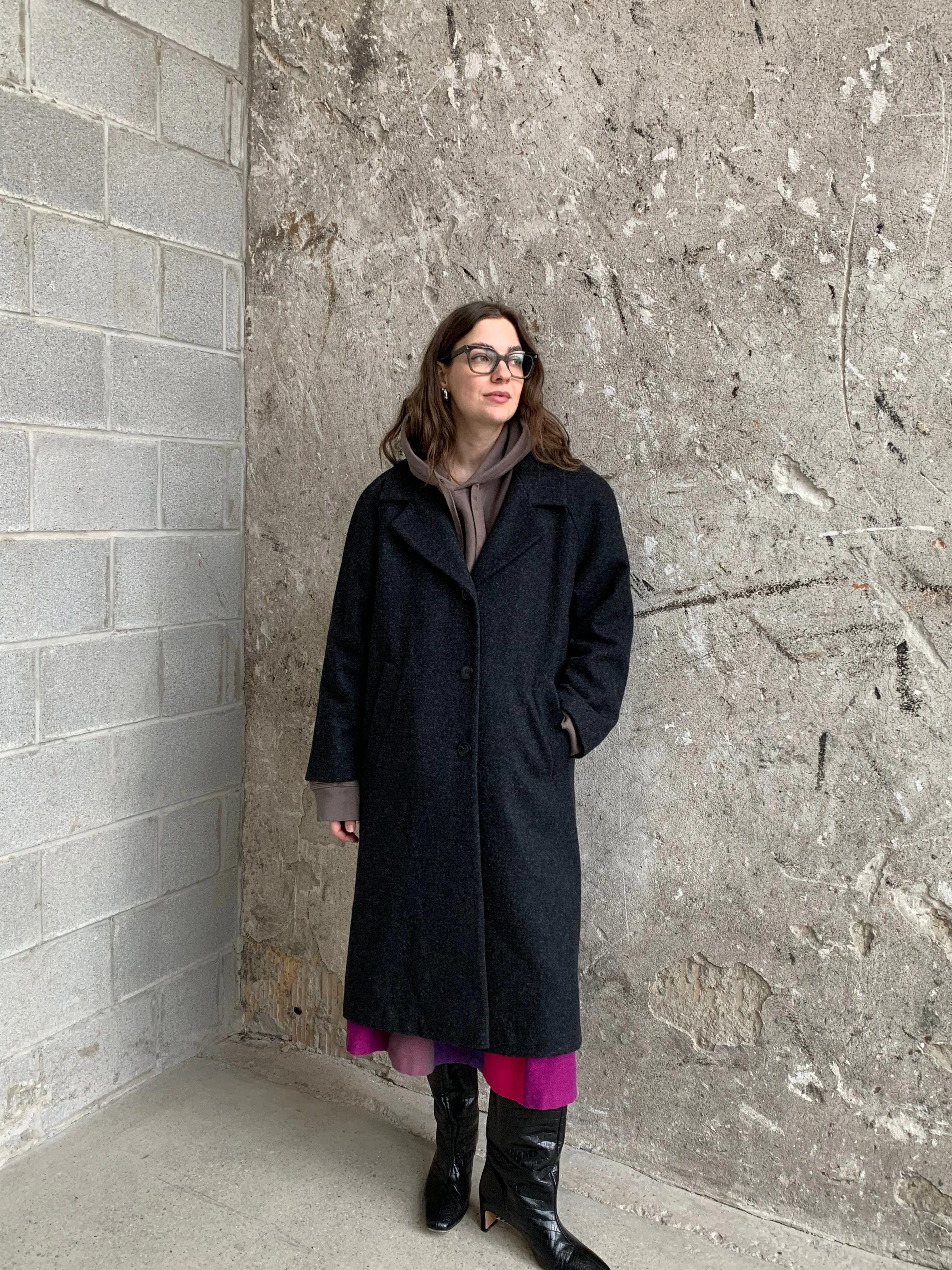gray wool midi coat