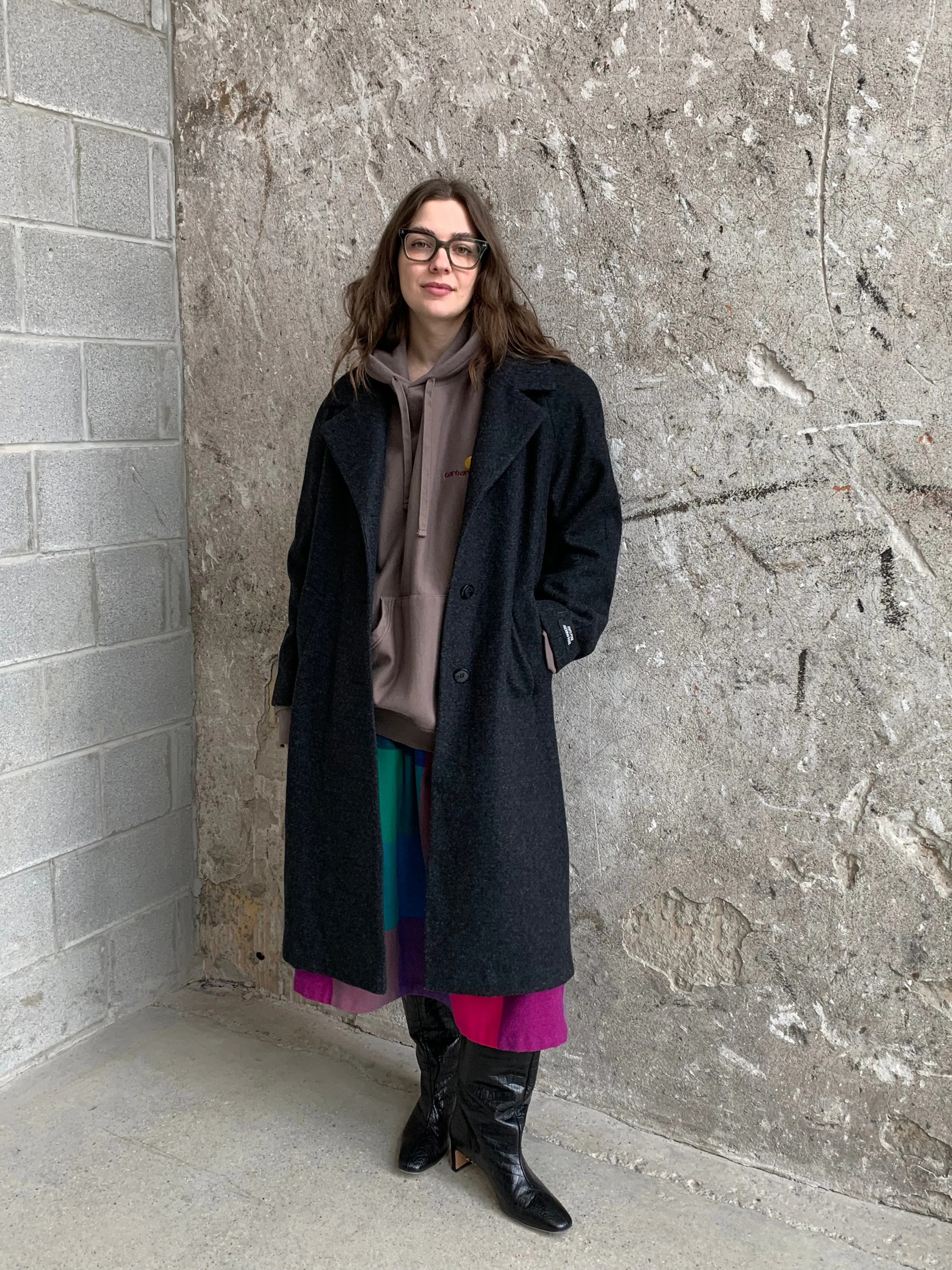 gray wool midi coat