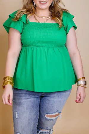 Green Ruffle Tiered Short Sleeve Plus Size Babydoll Top