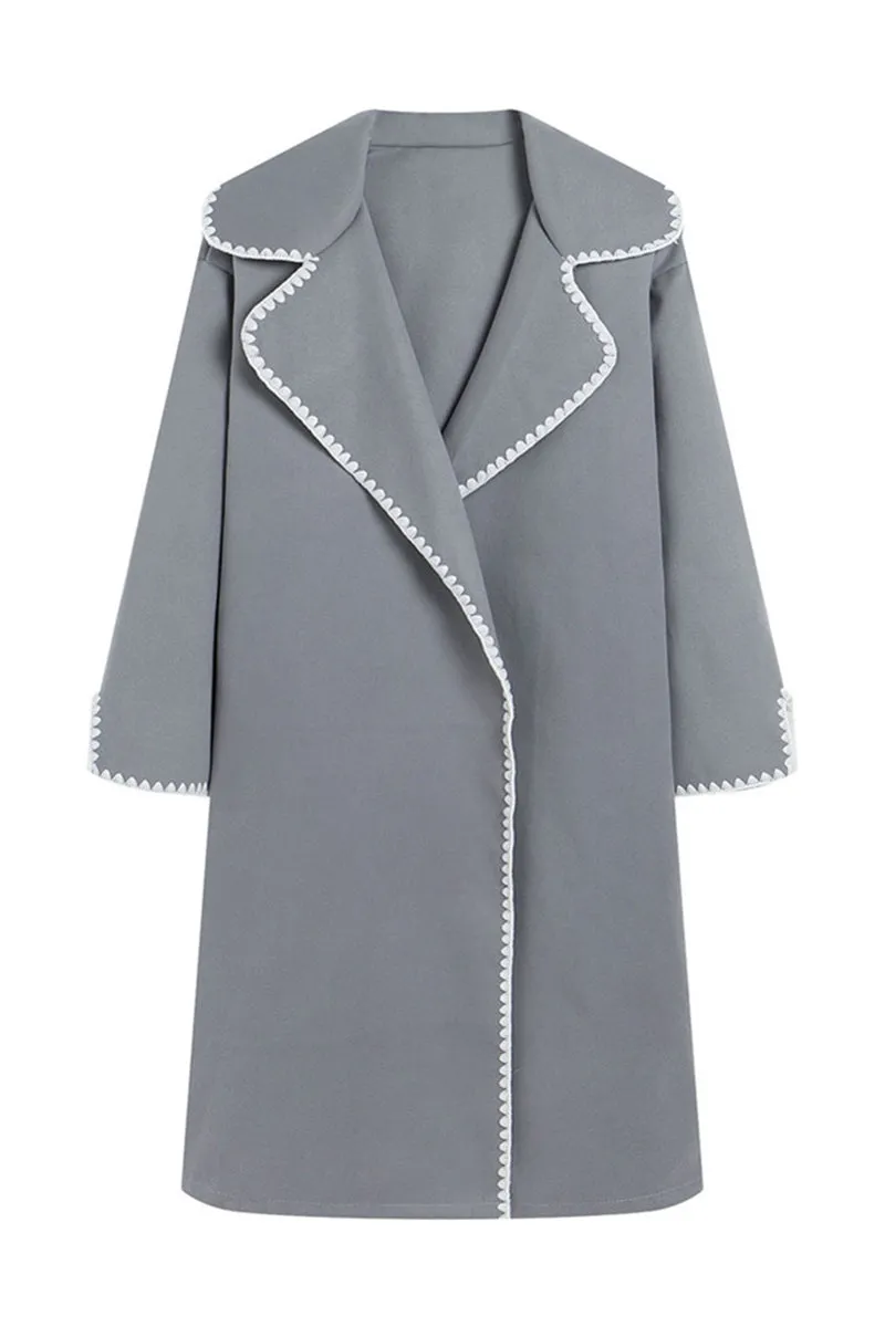 HCT1043 Chic Contrast Stitch Wool Coat Outerwear