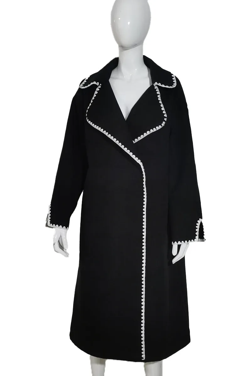 HCT1043 Chic Contrast Stitch Wool Coat Outerwear