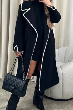 HCT1043 Chic Contrast Stitch Wool Coat Outerwear