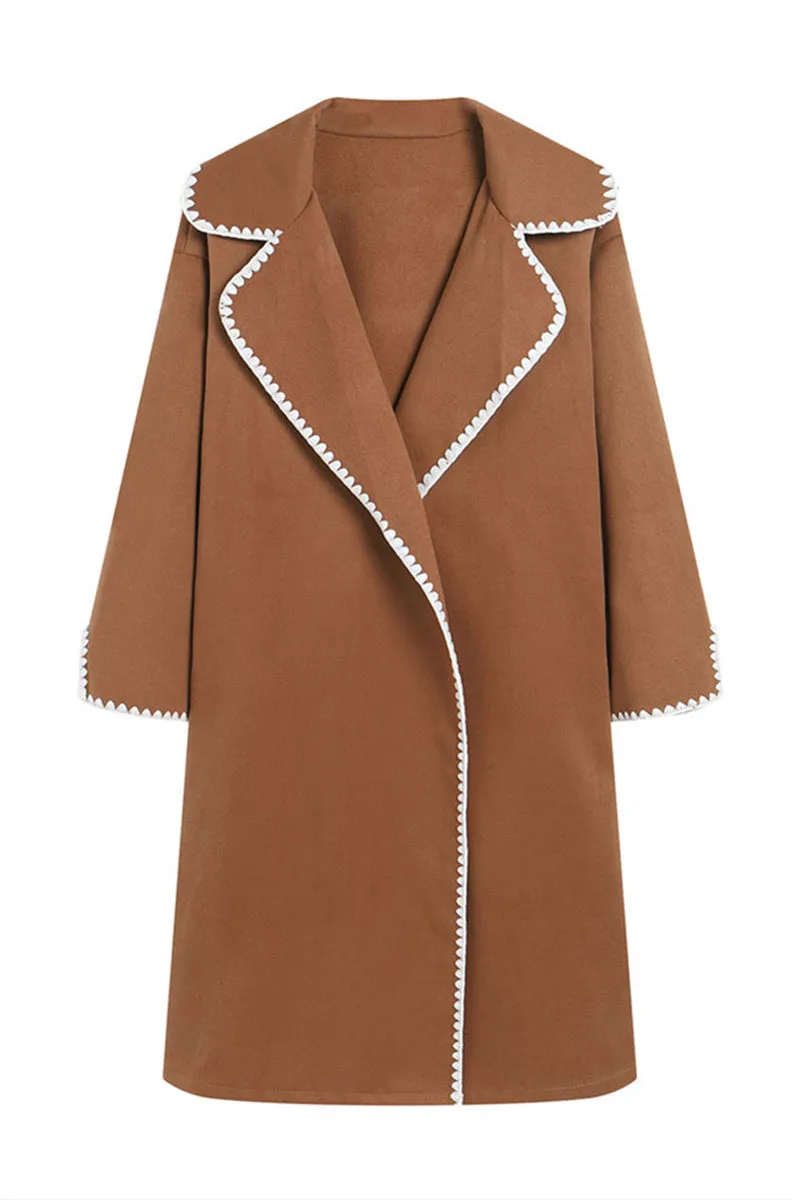 HCT1043 Chic Contrast Stitch Wool Coat Outerwear