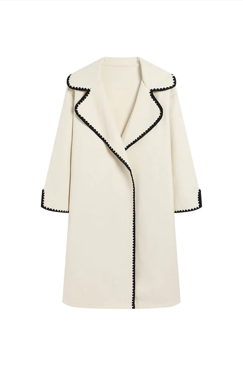 HCT1043 Chic Contrast Stitch Wool Coat Outerwear