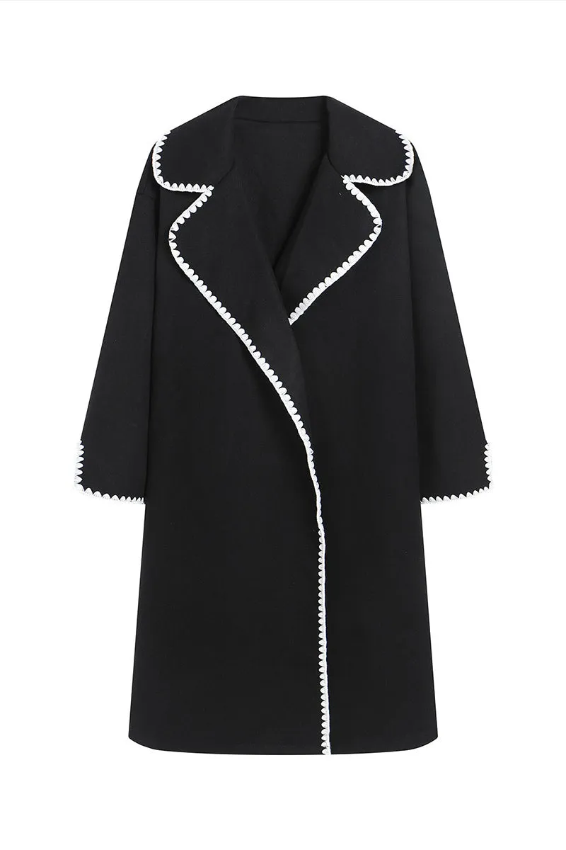 HCT1043 Chic Contrast Stitch Wool Coat Outerwear