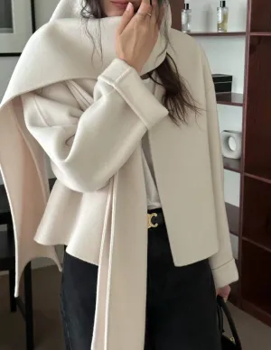 HERA WOOL JACKET WITH SCARF IVORY