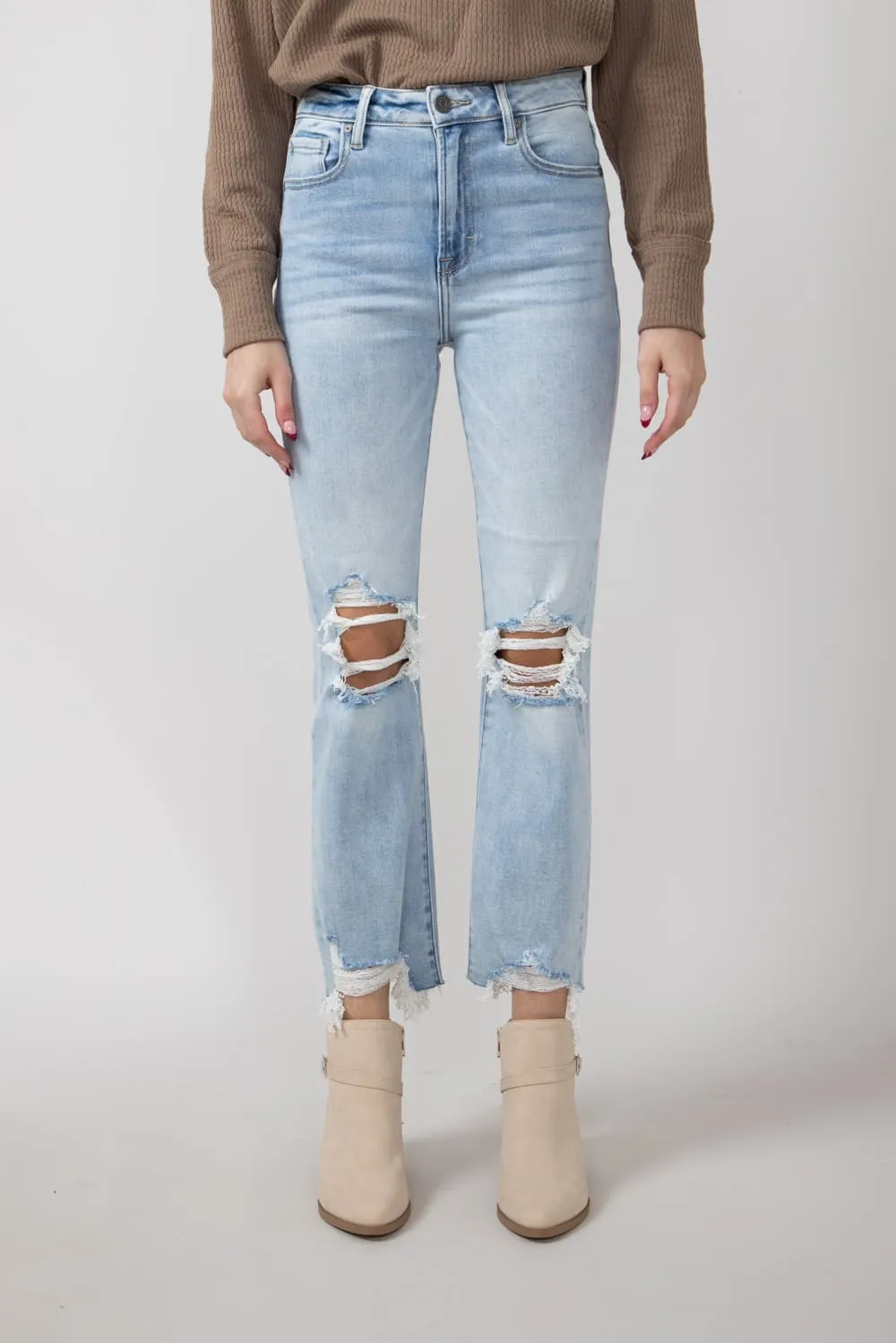 Hidden Happi Distressed Knee Crop Flare Jeans for Women | HD3128C-M