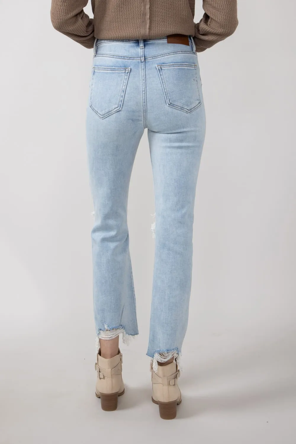 Hidden Happi Distressed Knee Crop Flare Jeans for Women | HD3128C-M