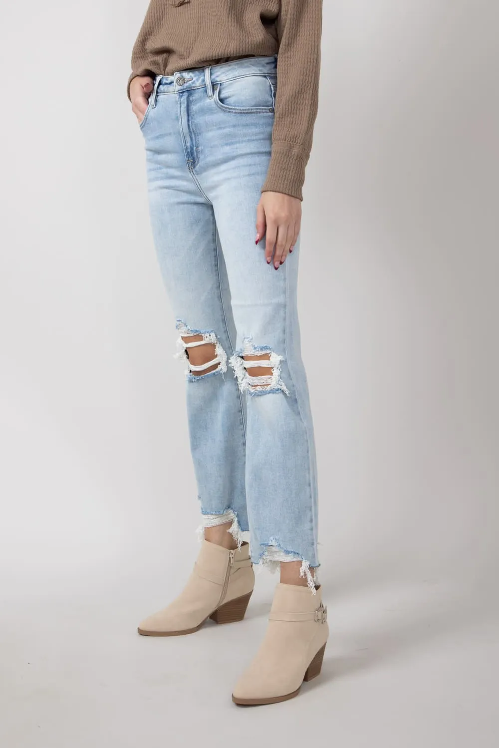 Hidden Happi Distressed Knee Crop Flare Jeans for Women | HD3128C-M