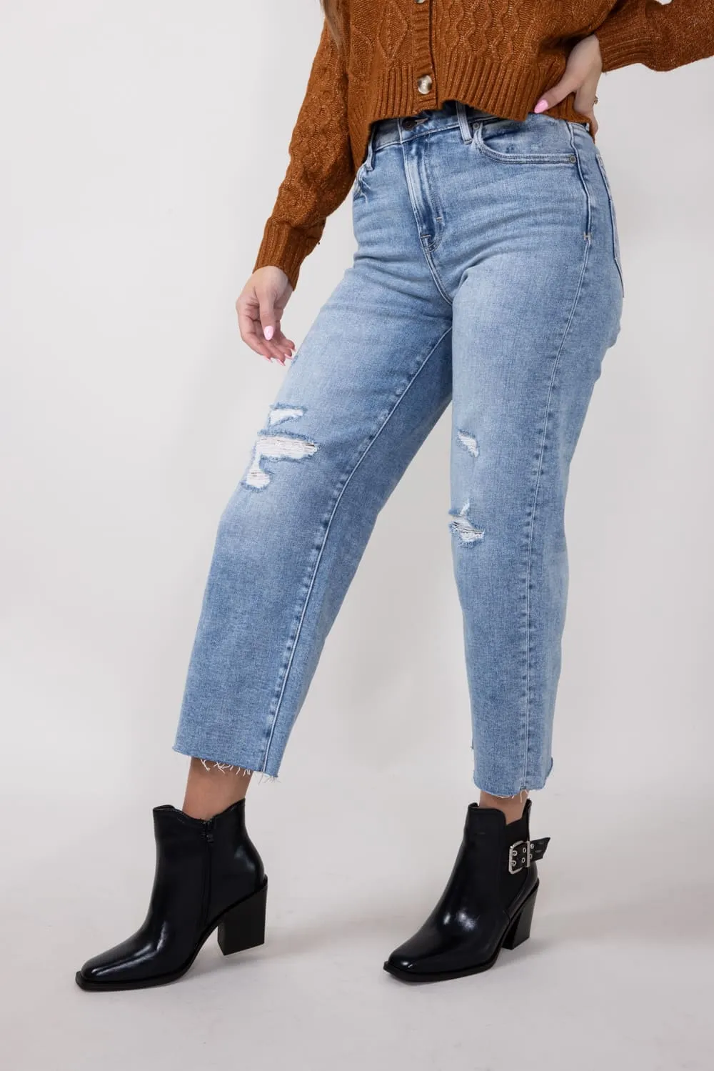 Hidden High Rise Cropped Wide Straight Leg Jeans for Women | HD1633WS-M