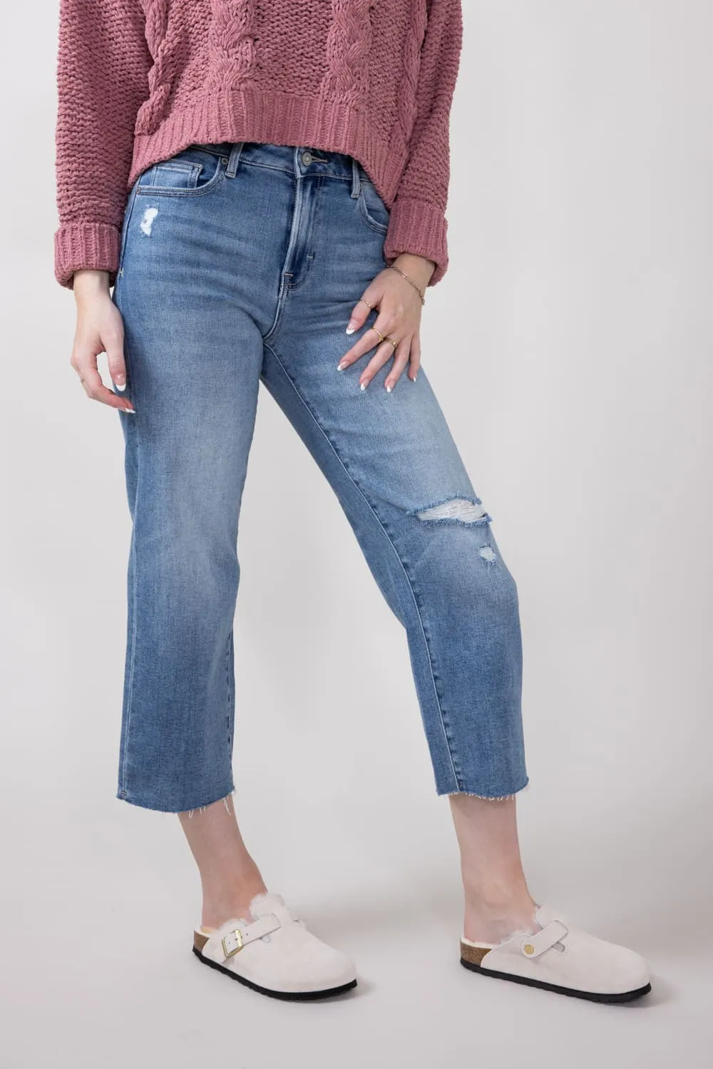 Hidden High Rise Relaxed Wide Straight Leg Cropped Jeans for Women | HD1633RSC-LT