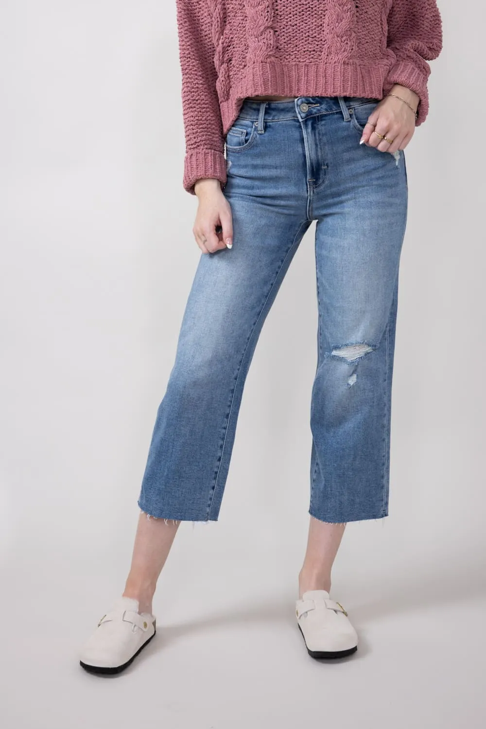 Hidden High Rise Relaxed Wide Straight Leg Cropped Jeans for Women | HD1633RSC-LT