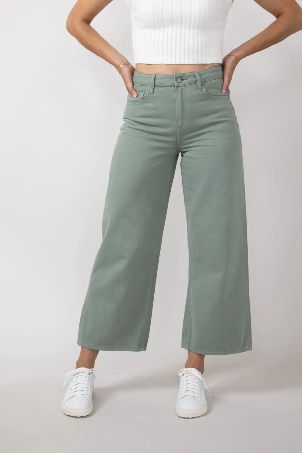 Hidden Nori High Rise Wide Leg Cropped Jeans for Women in Green | HD9247C-SGE