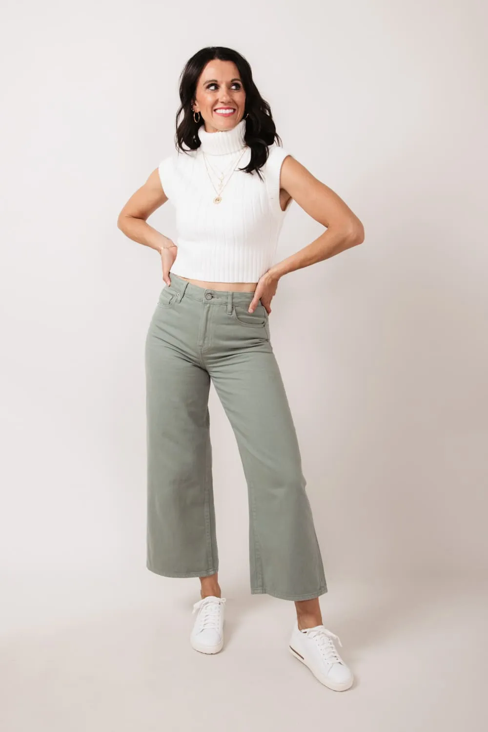 Hidden Nori High Rise Wide Leg Cropped Jeans for Women in Green | HD9247C-SGE
