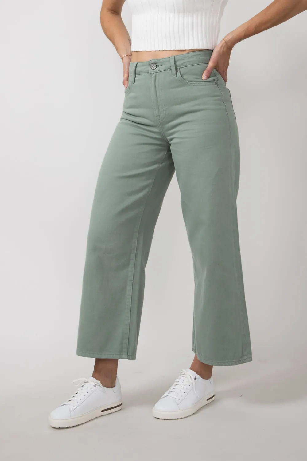 Hidden Nori High Rise Wide Leg Cropped Jeans for Women in Green | HD9247C-SGE