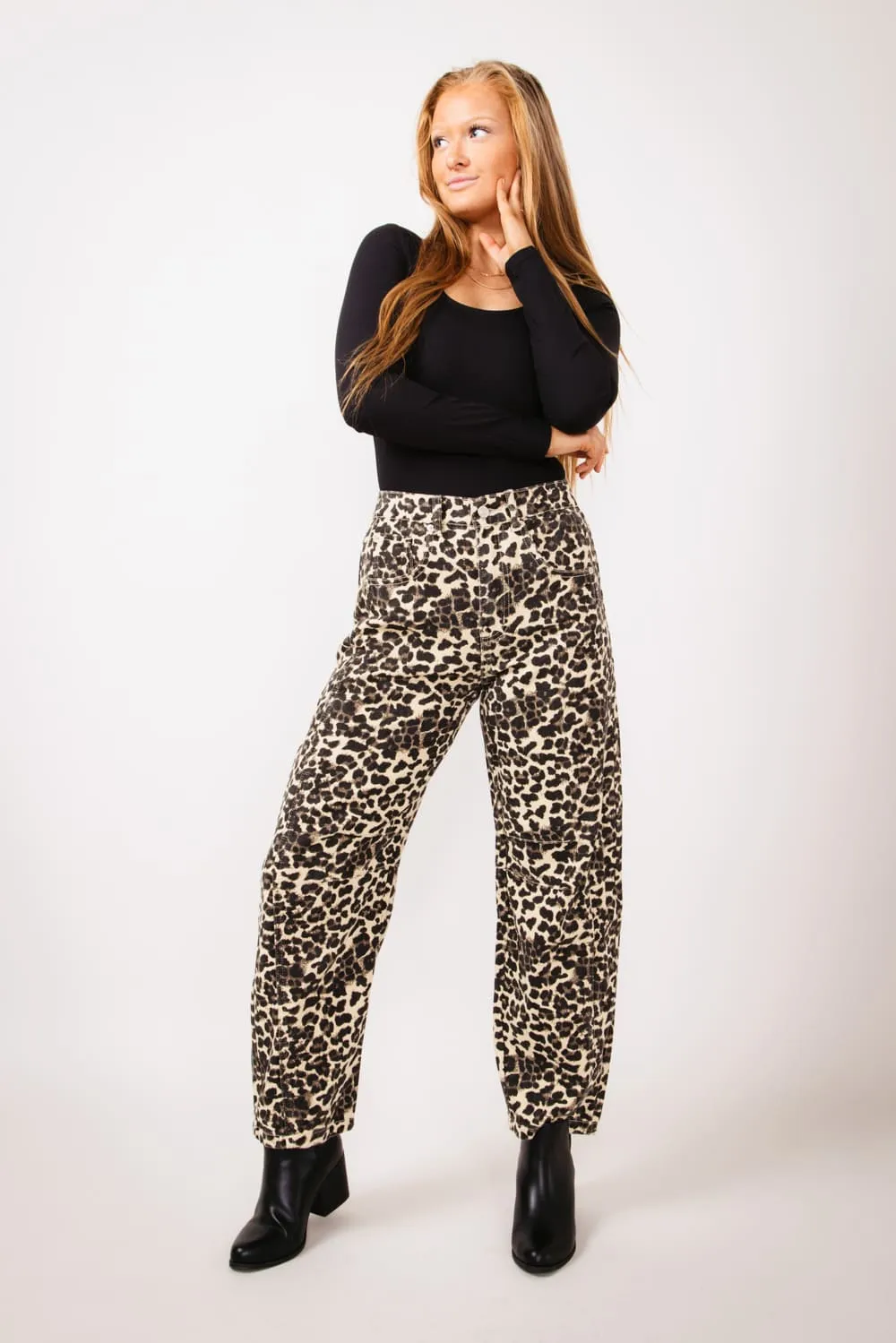 High Rise Barrel Jeans for Women in Leopard Print | MAP2740-ANIMAL