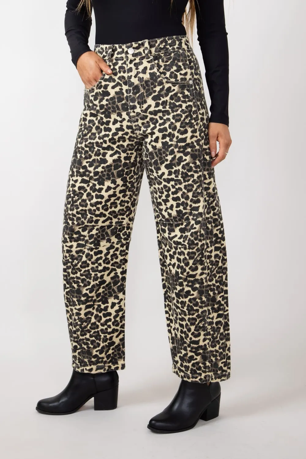 High Rise Barrel Jeans for Women in Leopard Print | MAP2740-ANIMAL