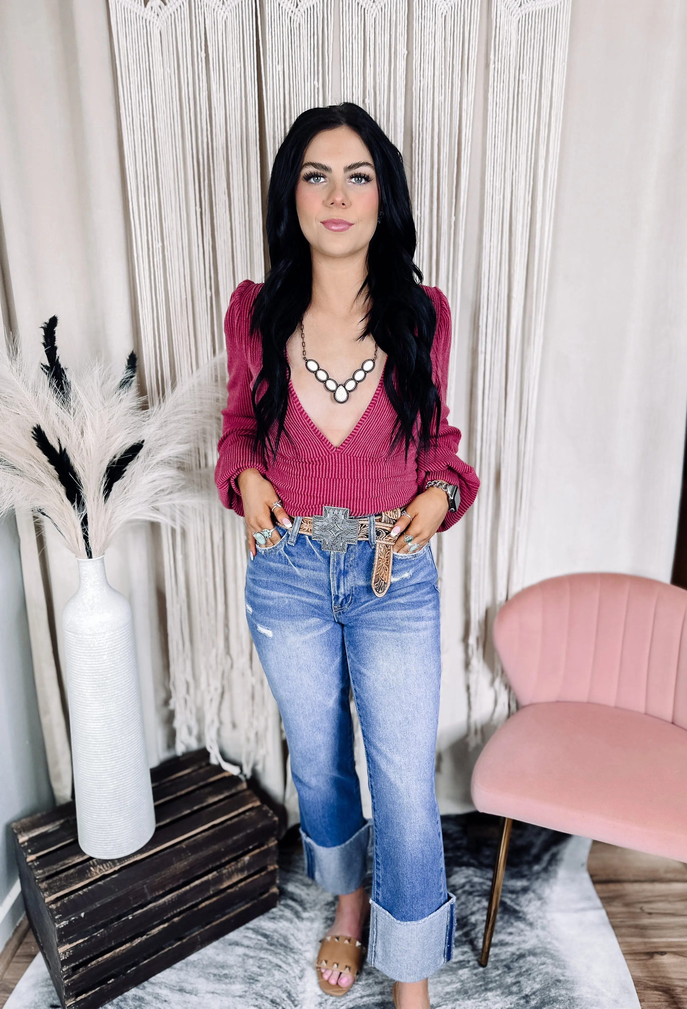 High Rise Cropped Cuffed Hem Jean