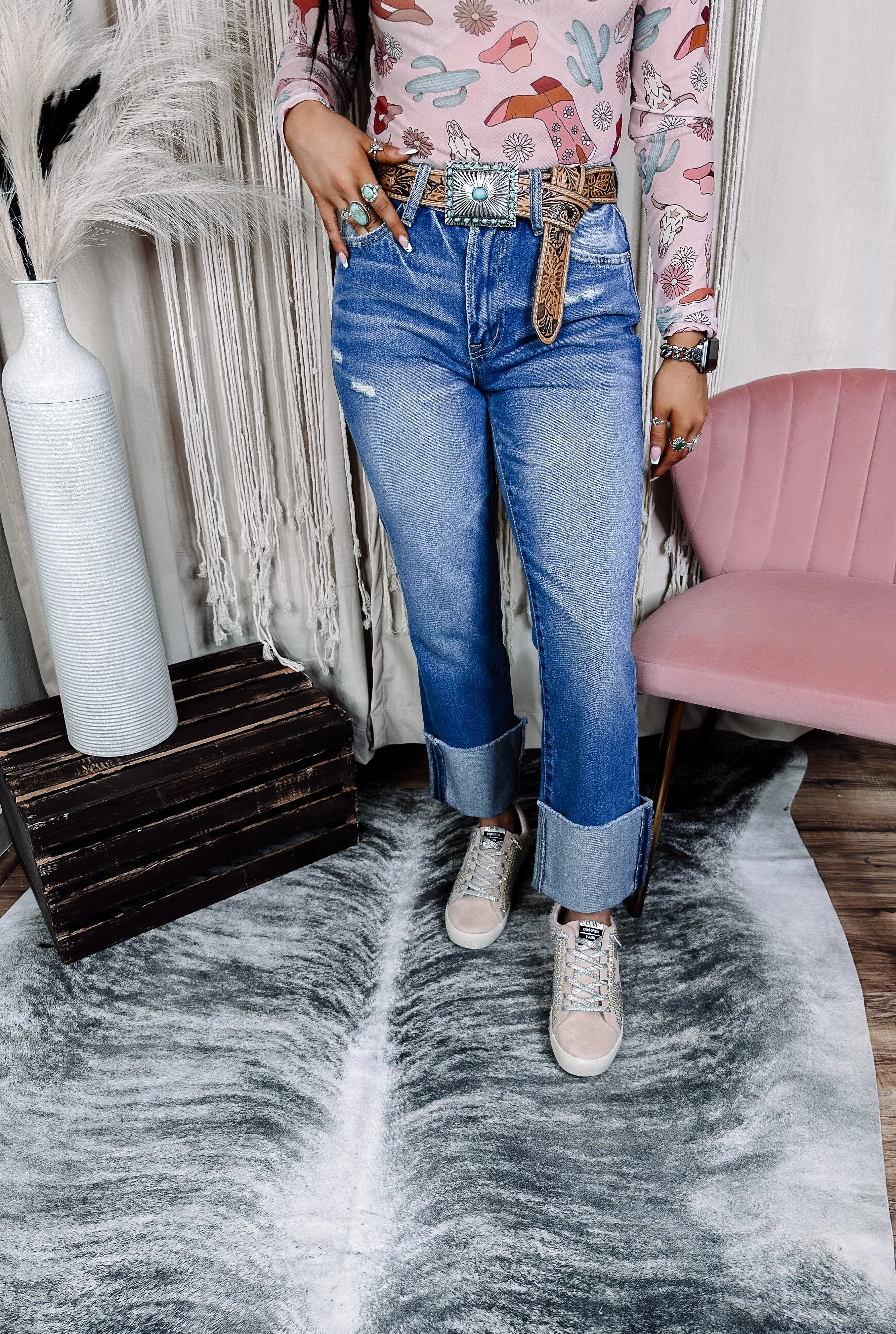 High Rise Cropped Cuffed Hem Jean