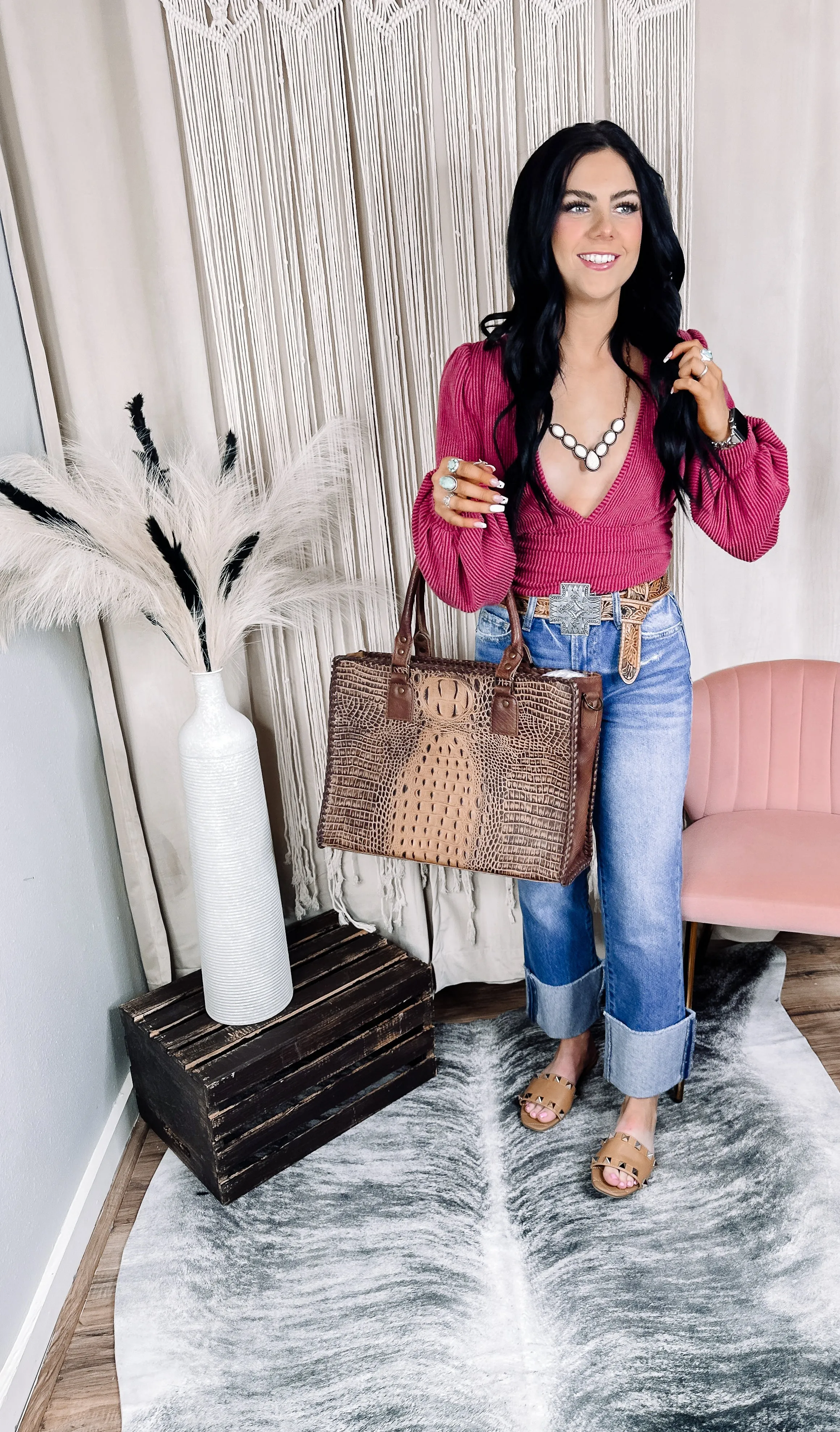 High Rise Cropped Cuffed Hem Jean