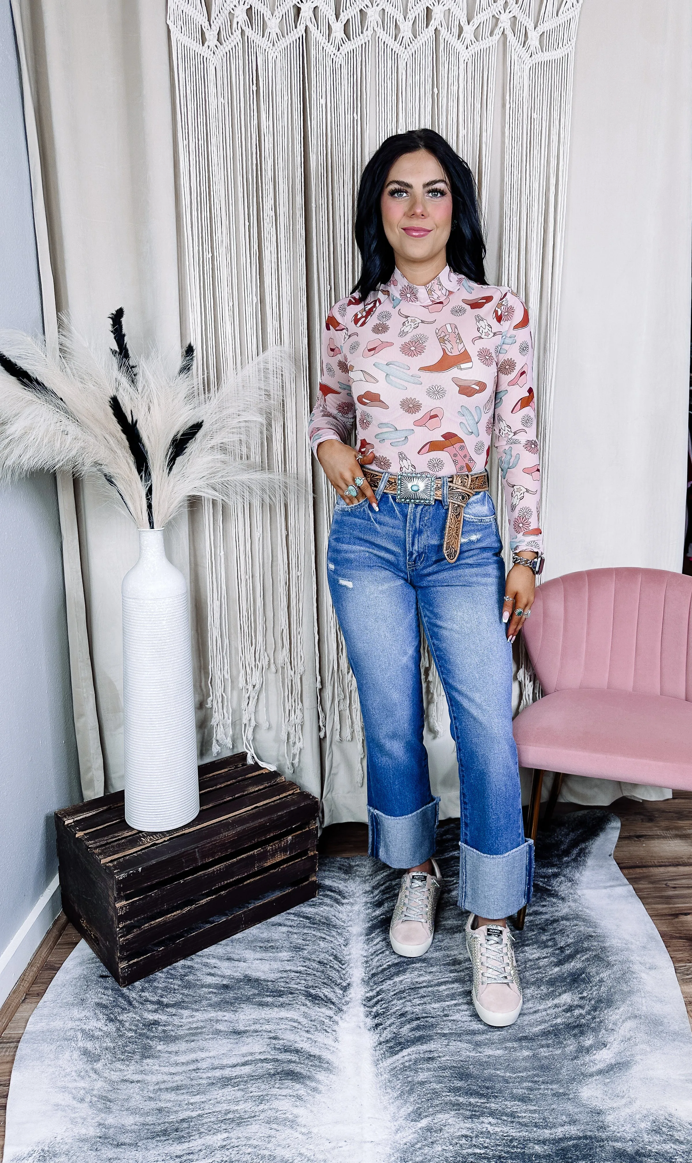 High Rise Cropped Cuffed Hem Jean