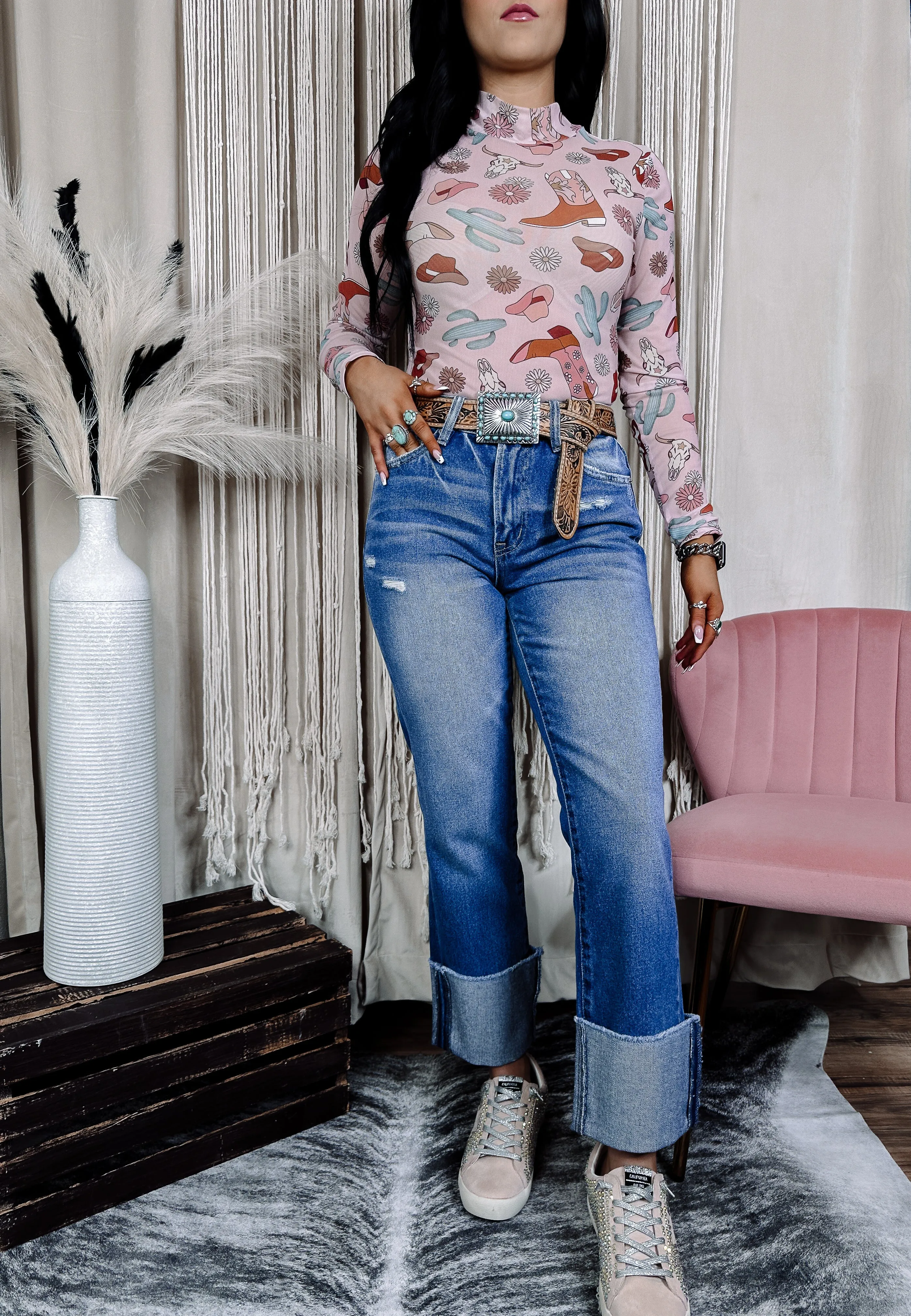 High Rise Cropped Cuffed Hem Jean