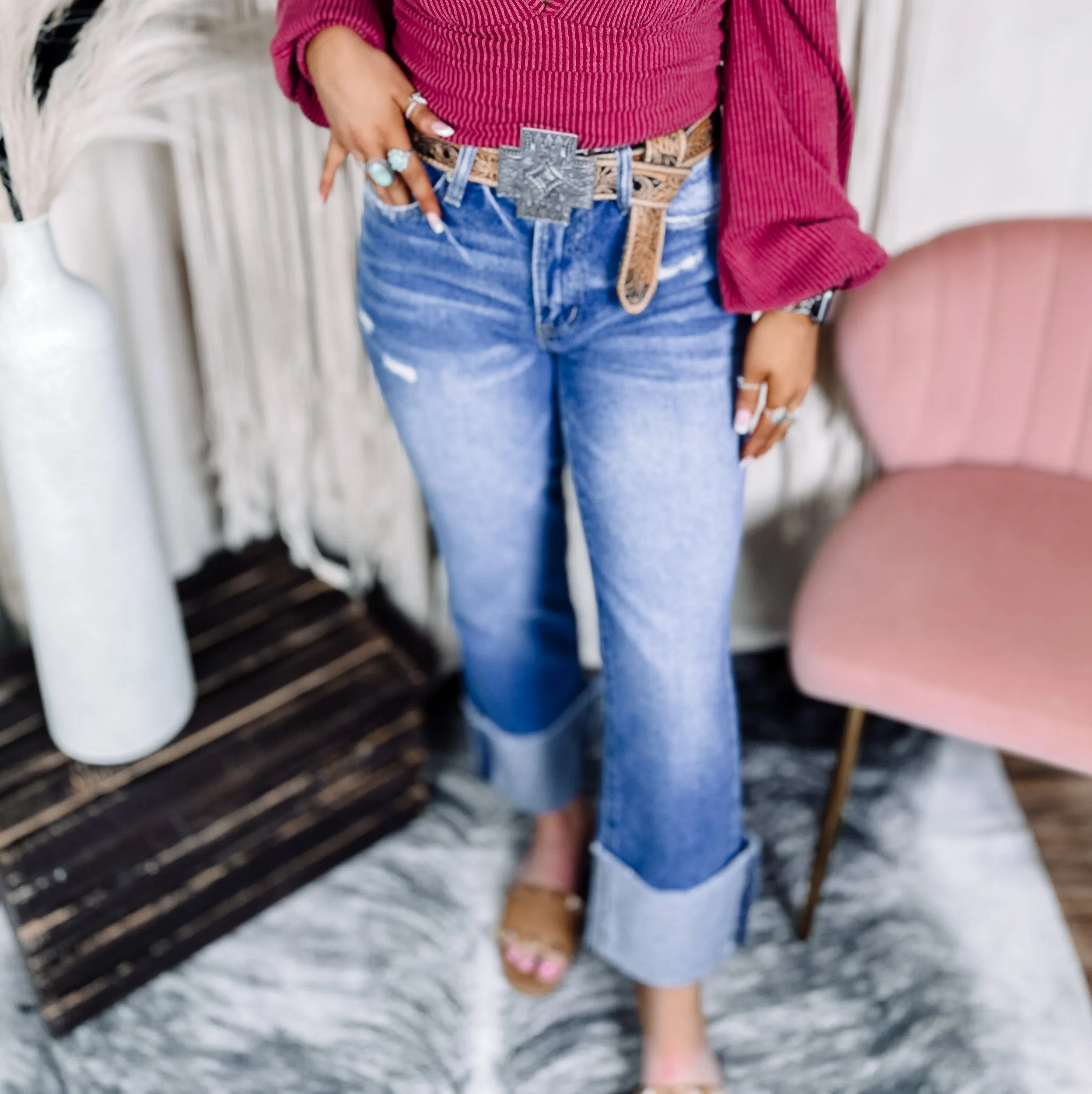 High Rise Cropped Cuffed Hem Jean