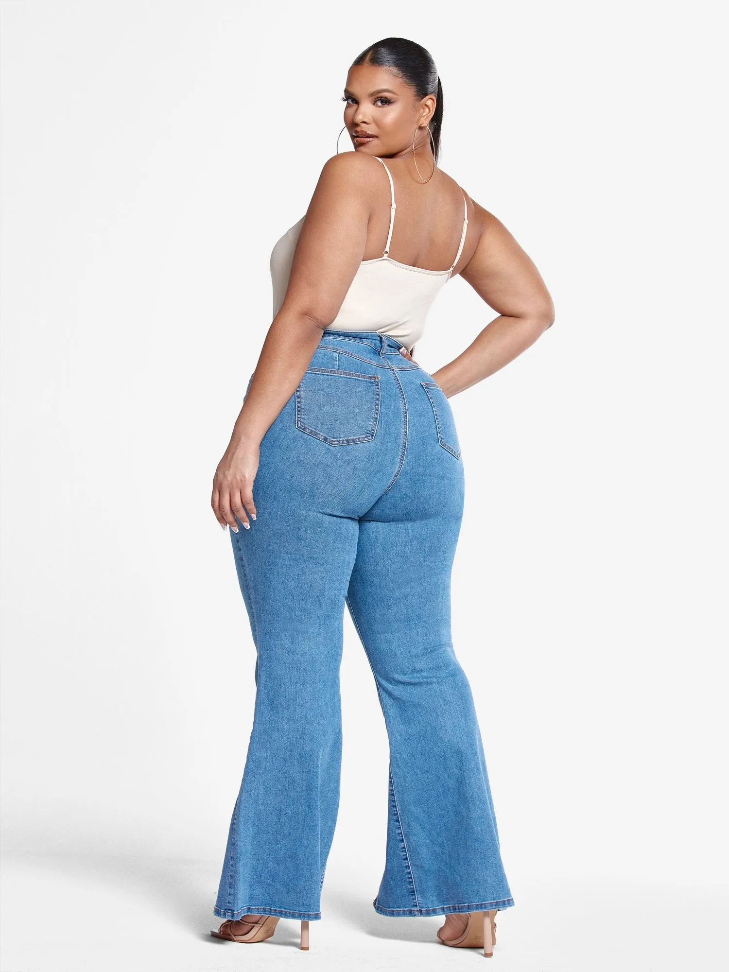 High Rise Flare Jeans with Front Slit - Tall Inseam