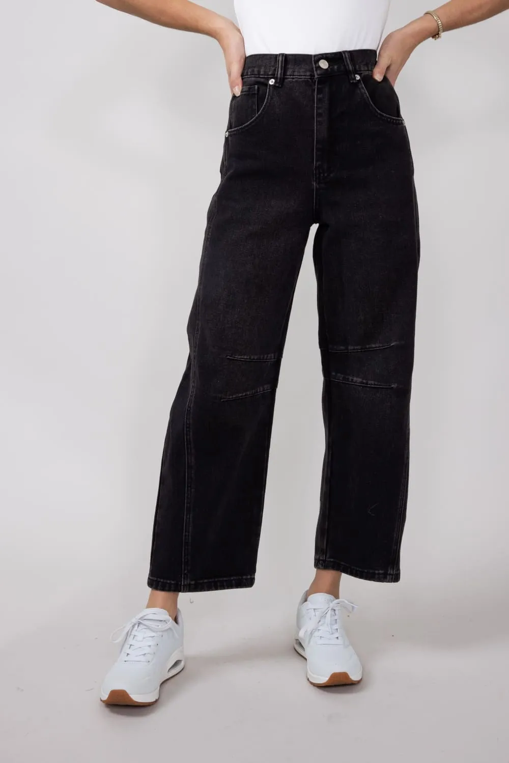 High-Rise Slouchy Barrel Jeans for Women in Black | MAP2740-BLACK